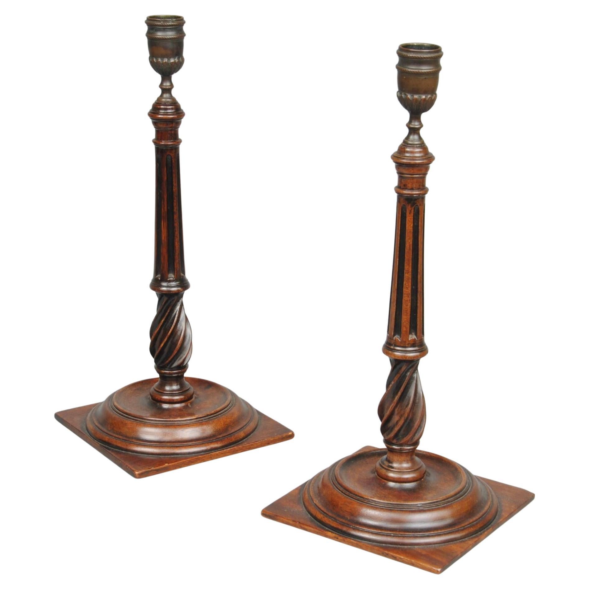 An Elegant Pair Of Georgian Style Mahogany Candlesticks For Sale