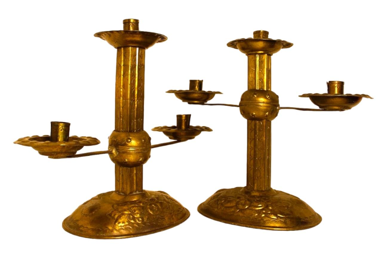 19th Century An elegant pair of gilded copper candlesticks from the 19th century  For Sale