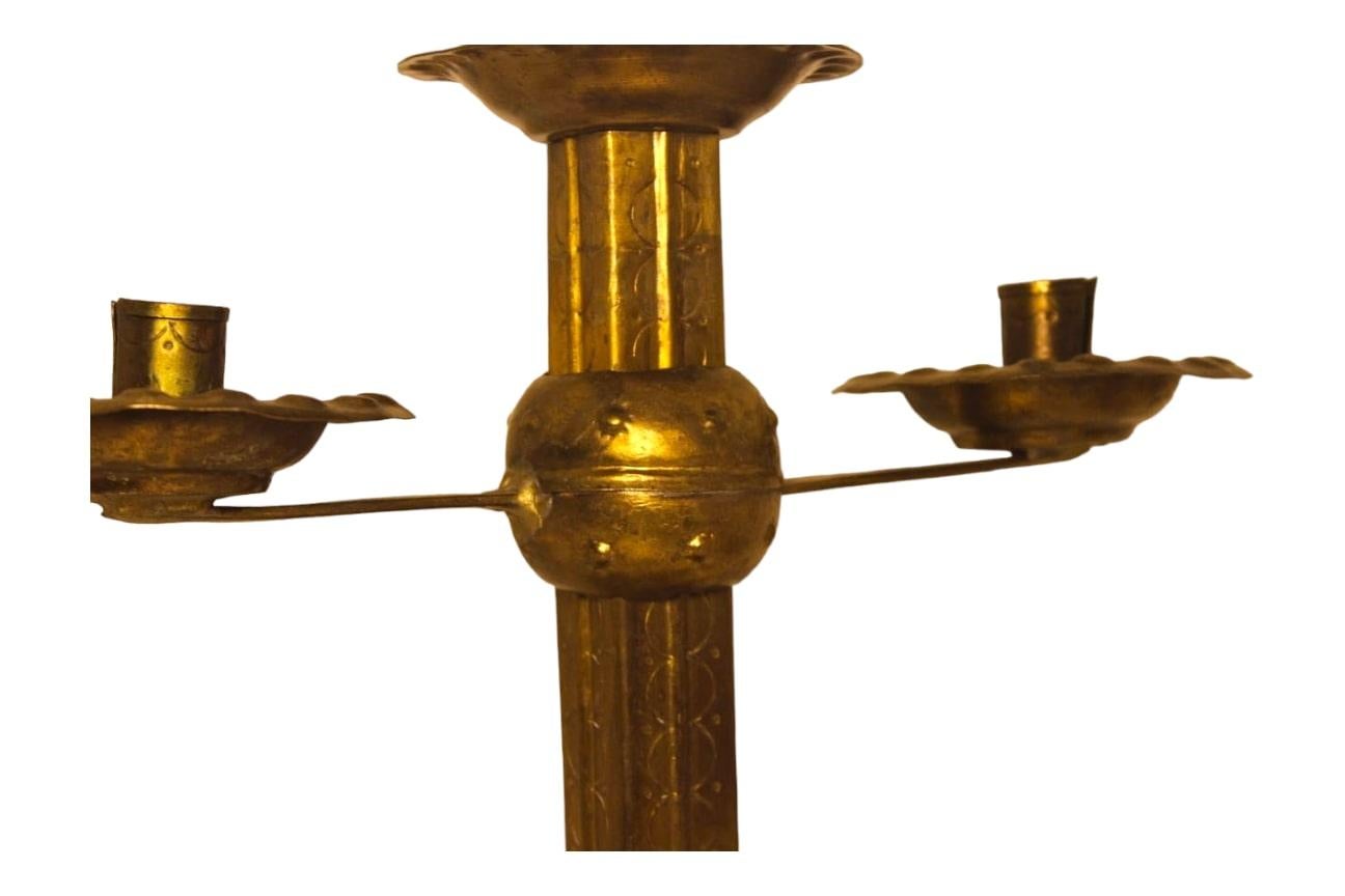 Copper An elegant pair of gilded copper candlesticks from the 19th century  For Sale