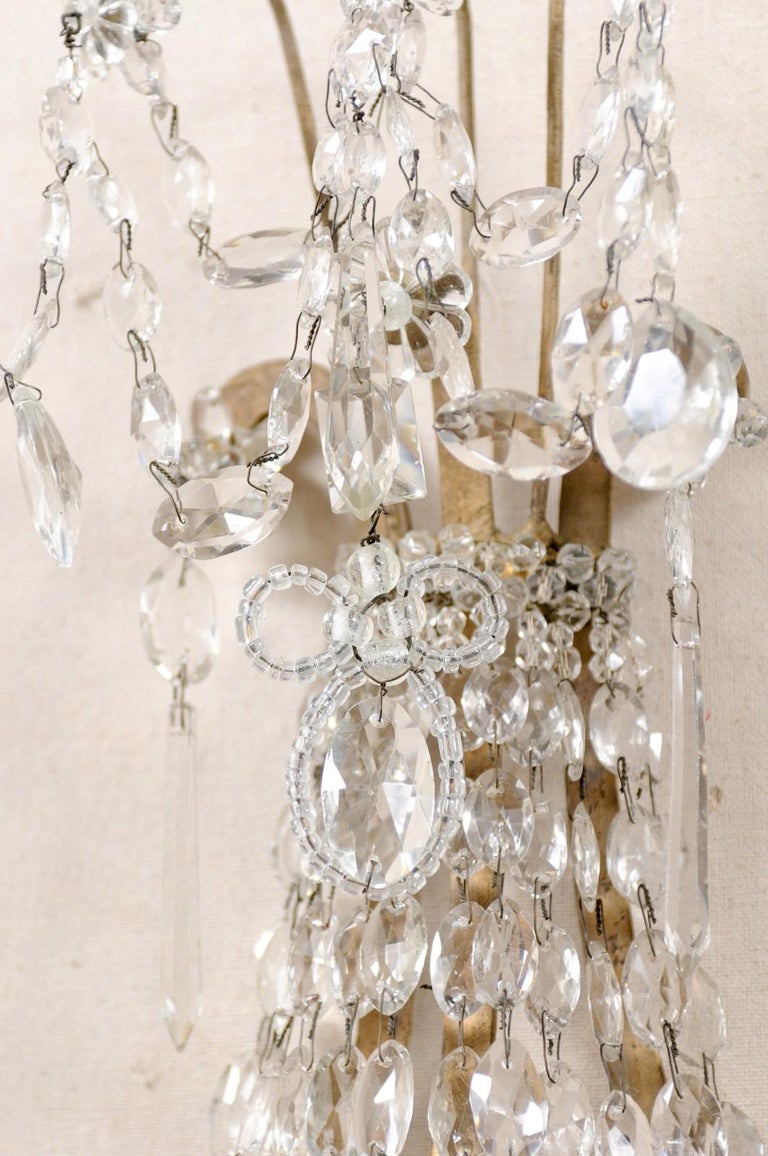 French Elegant Pair of Mid-20th Century Crystal Waterfall Wall Sconces from France For Sale