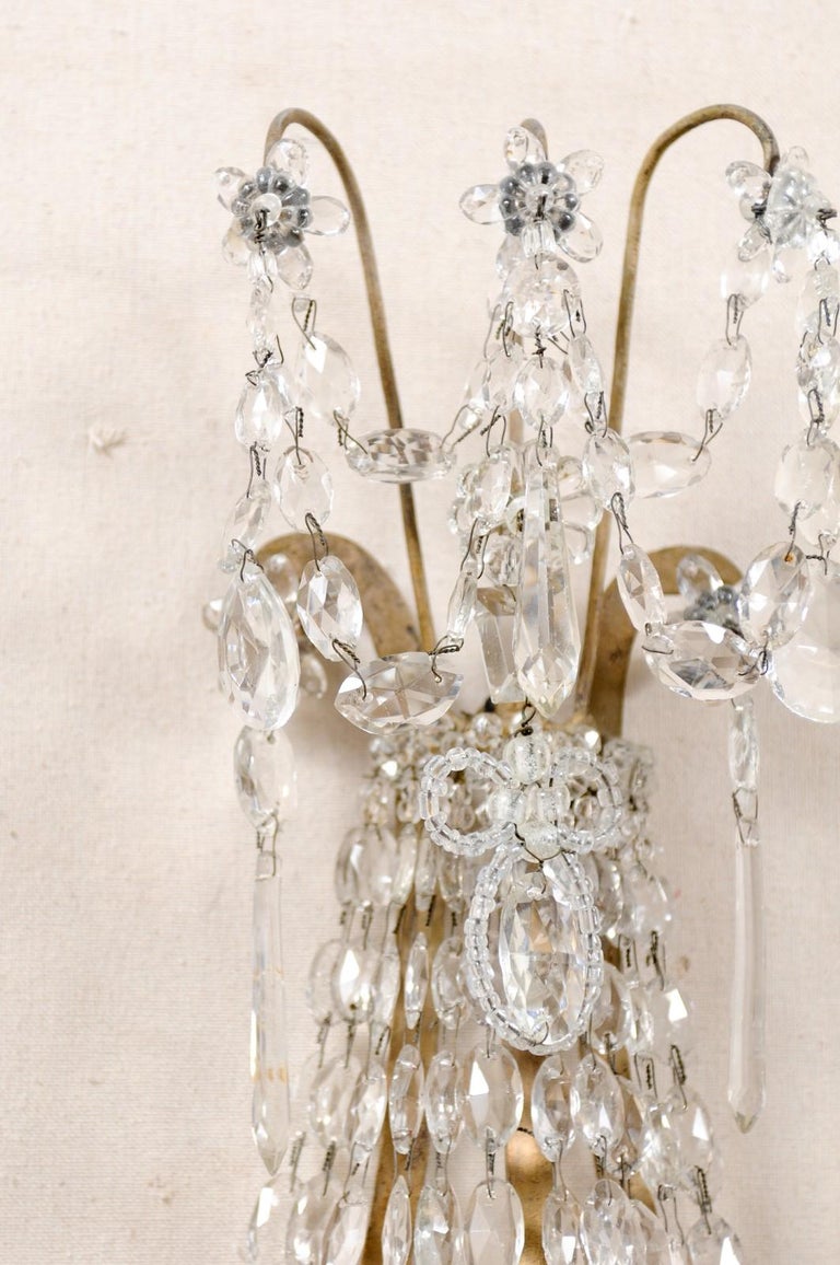 Elegant Pair of Mid-20th Century Crystal Waterfall Wall Sconces from France In Good Condition For Sale In Atlanta, GA