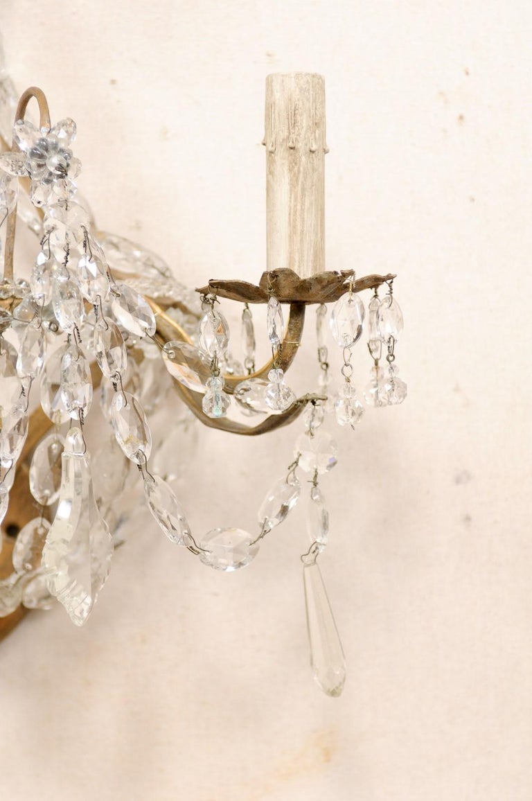 Metal Elegant Pair of Mid-20th Century Crystal Waterfall Wall Sconces from France For Sale