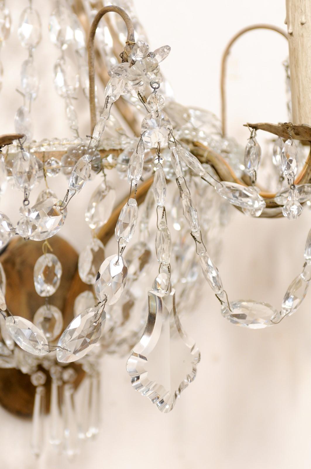 Elegant Pair of Mid-20th Century Crystal Waterfall Wall Sconces from France For Sale 1