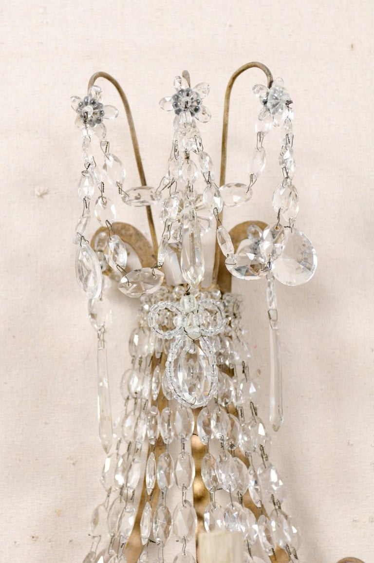 Elegant Pair of Mid-20th Century Crystal Waterfall Wall Sconces from France For Sale 4