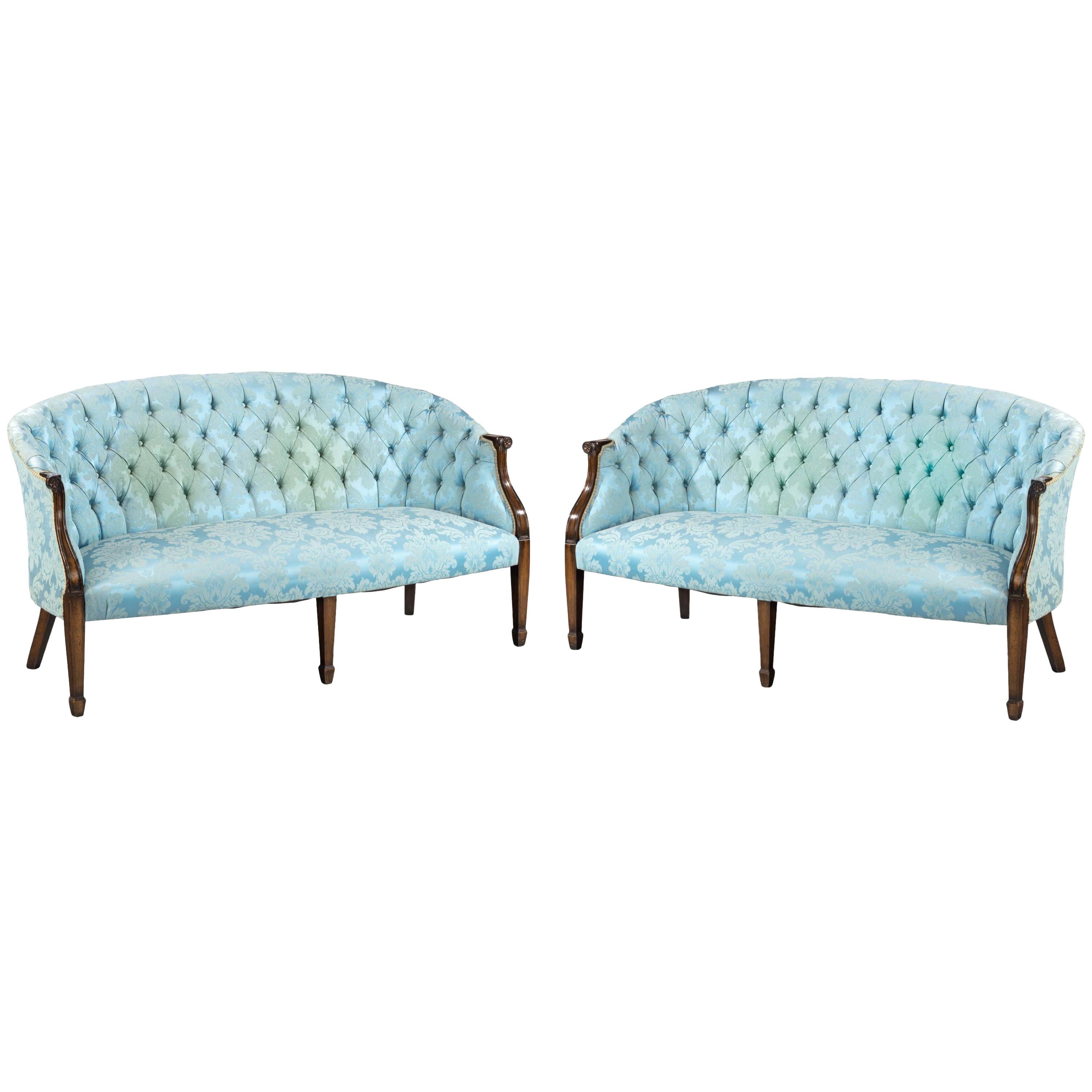 Elegant Pair of Mid20th Century Style Mahogany Framed Sofas