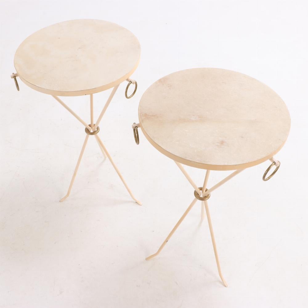 Argentine An elegant pair of painted iron drinks tables in the manner of Jean-Michel Frank