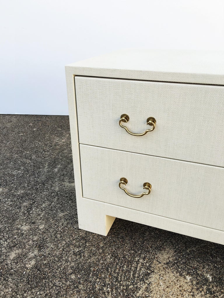 Elegant Pair of Raffia Grasscloth TwoDrawer Dresser Nightstands at