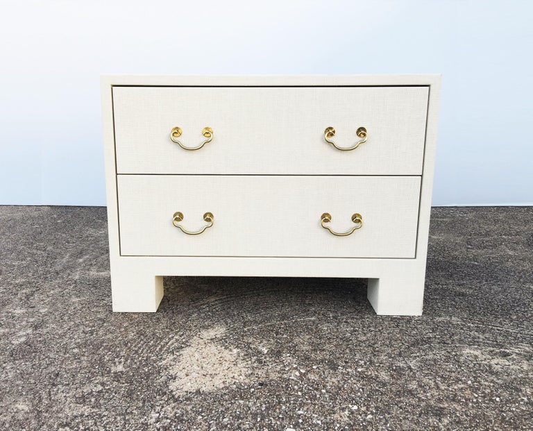 Elegant Pair of Raffia Grasscloth TwoDrawer Dresser Nightstands at