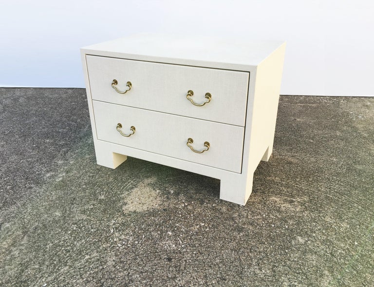 Elegant Pair of Raffia Grasscloth TwoDrawer Dresser Nightstands at