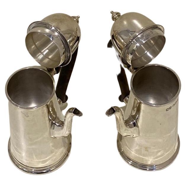 Cast An Elegant pair of Scottish Sterling Silver Chocolate Pots Circa 1904 For Sale