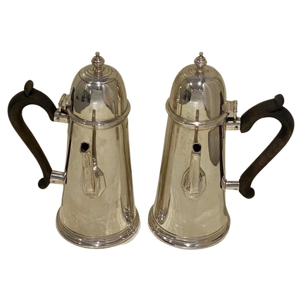An Elegant pair of Scottish Sterling Silver Chocolate Pots Circa 1904