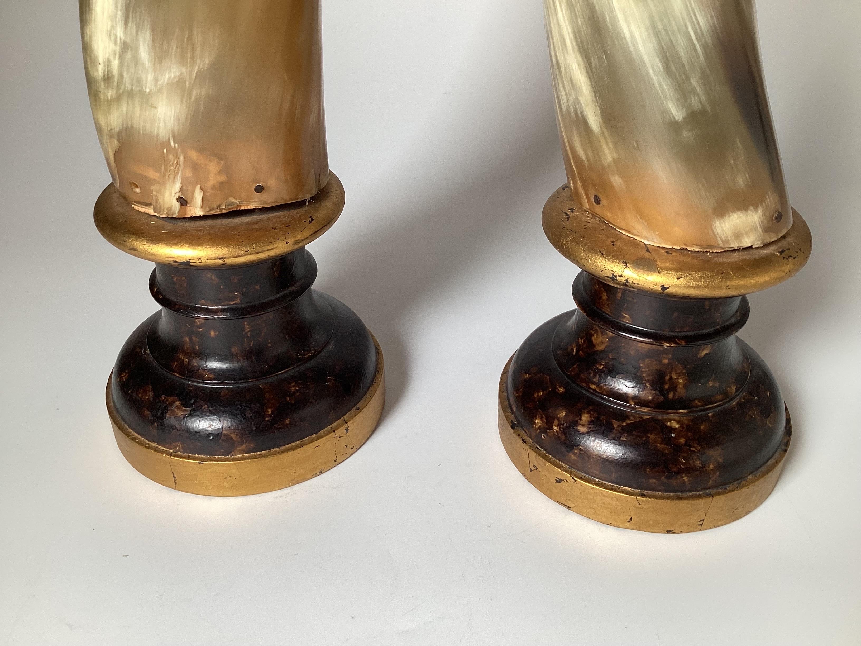 Elegant Pair of Steer Horns on Wood Plinth Bases, Italy Mid-20th Century In Excellent Condition In Lambertville, NJ