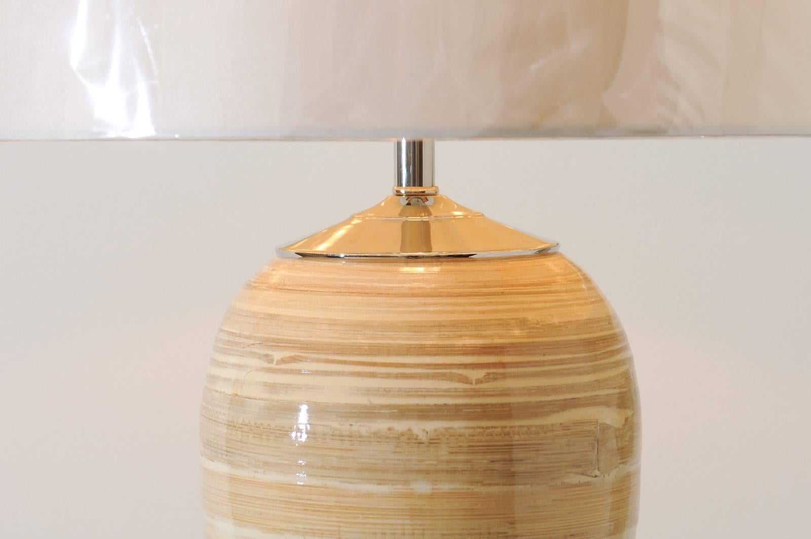Elegant Pair of Vintage Bamboo Vessels, circa 1980, as New Custom Lamps For Sale 2