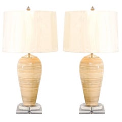 Elegant Pair of Vintage Bamboo Vessels, circa 1980, as New Custom Lamps