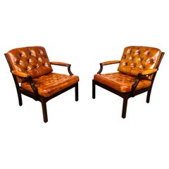 Elegant Pair of Vintage Danish Leather Armchairs Light Tan #734