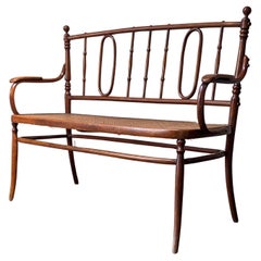 An Elegant & Rare Bentwood & Rattan Bench by Michael Thonet, Vienna Circa 1920's