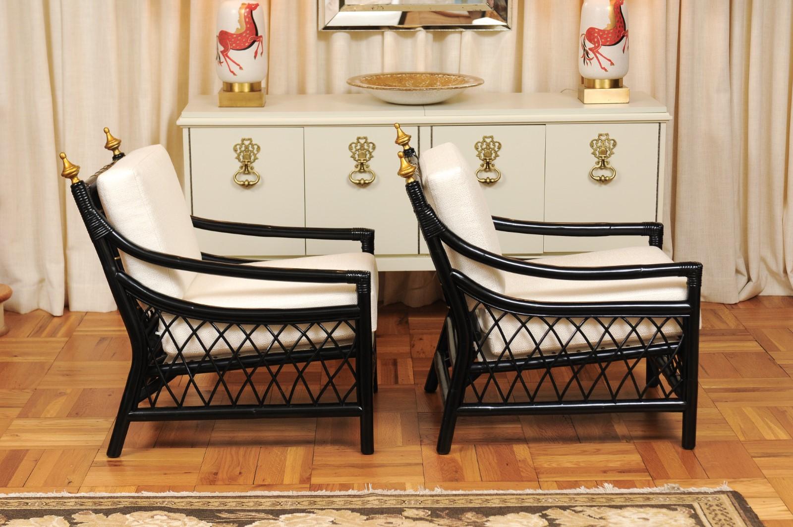 Cane Elegant Restored Pair of Throne Loungers by Willow and Reed, circa 1955 For Sale