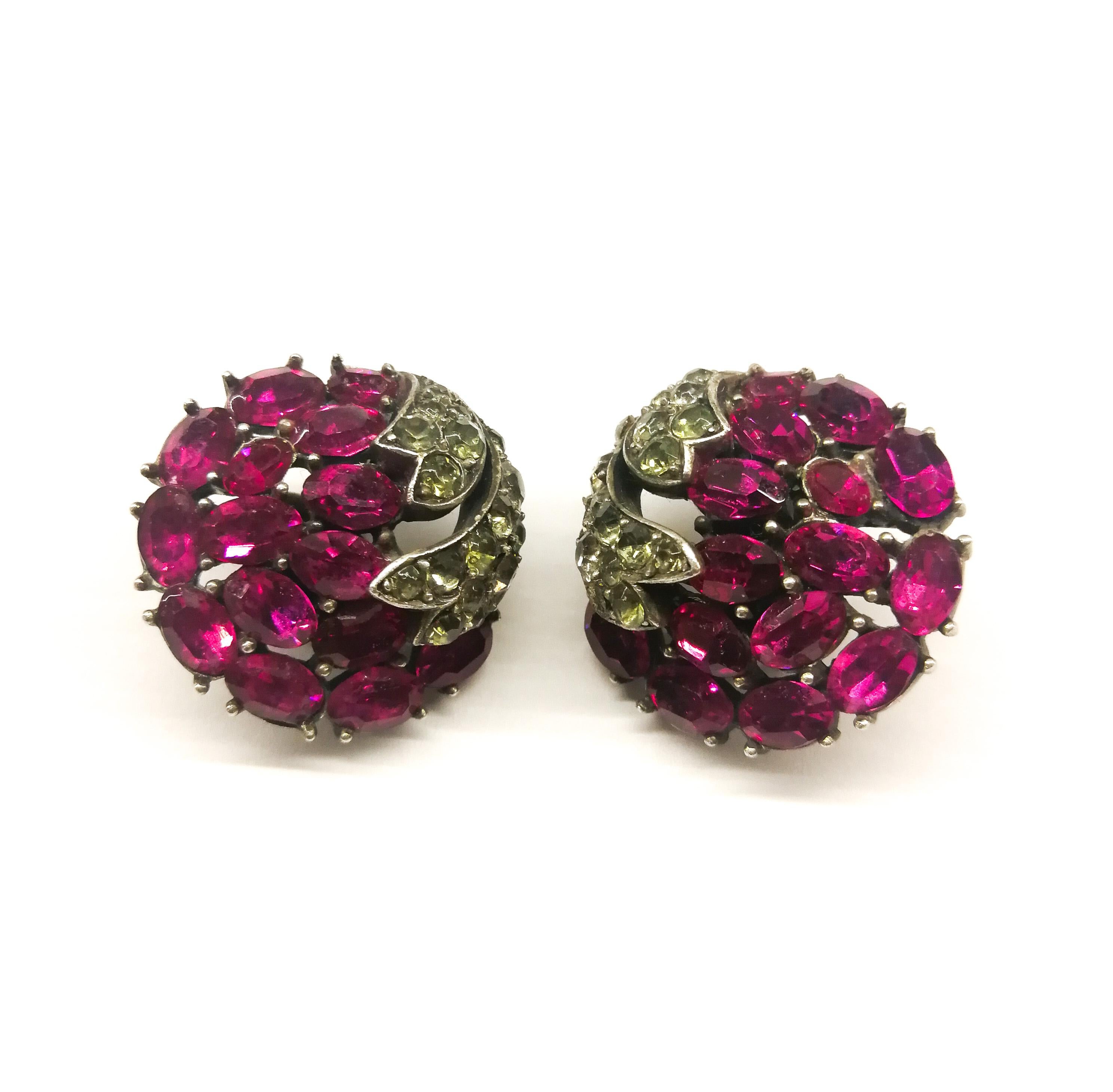 An elegant ruby and grey paste brooch and earrings, A Philippe for Trifari 1950s 4