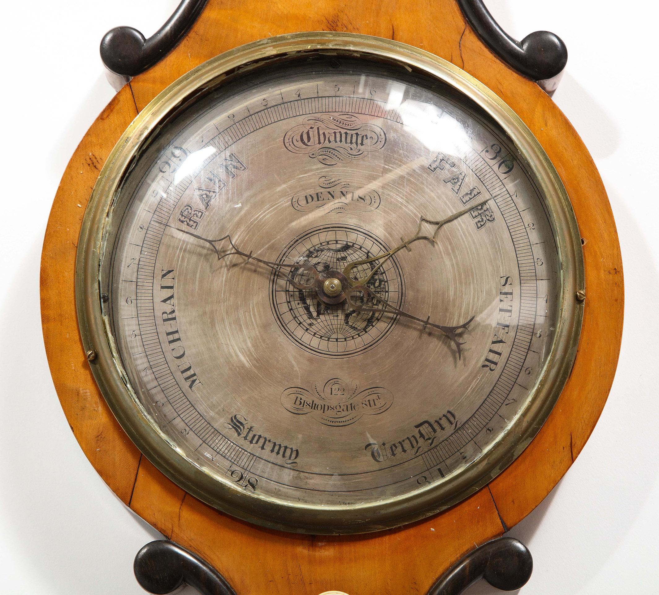 English Elegant Satinwood Barometer, by John Charles Dennis, 1833-1866