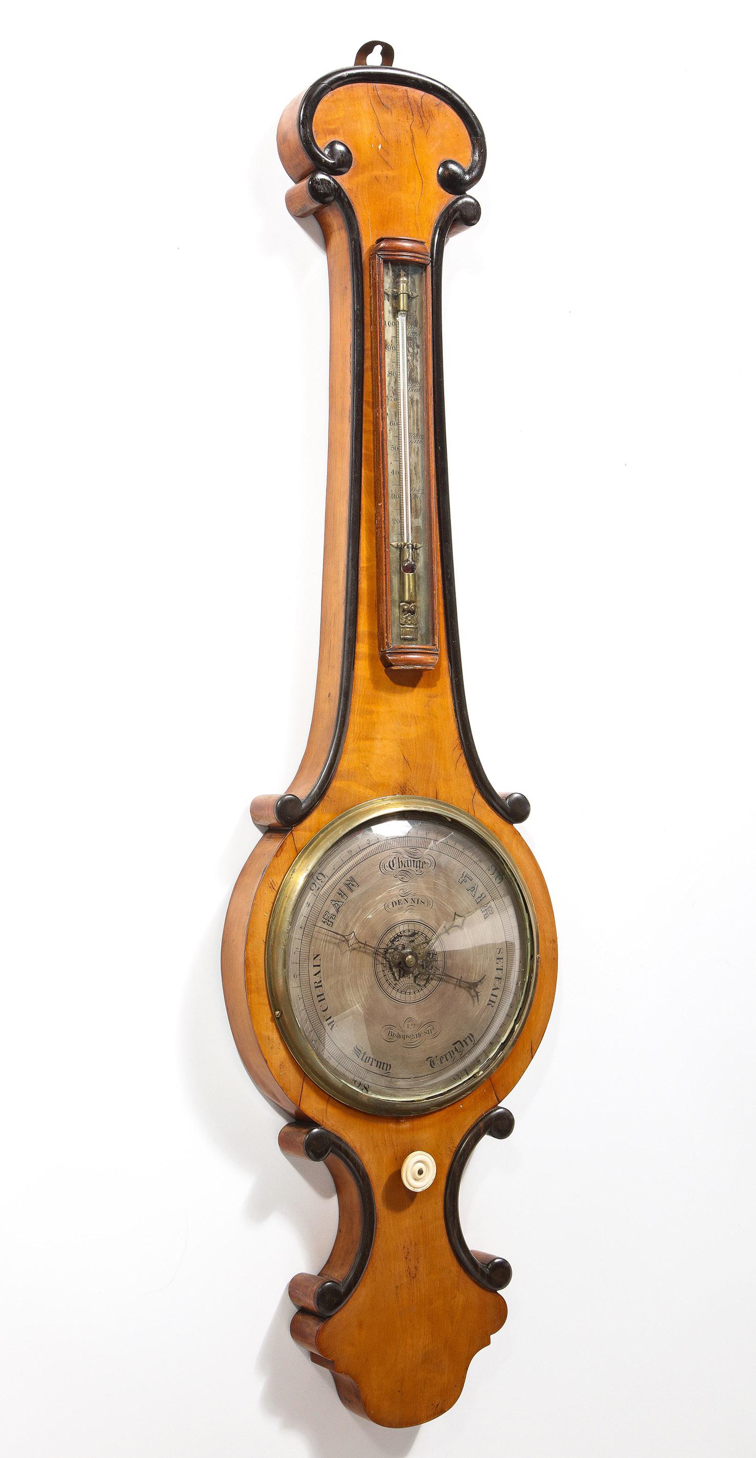 Elegant Satinwood Barometer, by John Charles Dennis, 1833-1866 In Good Condition In New York, NY