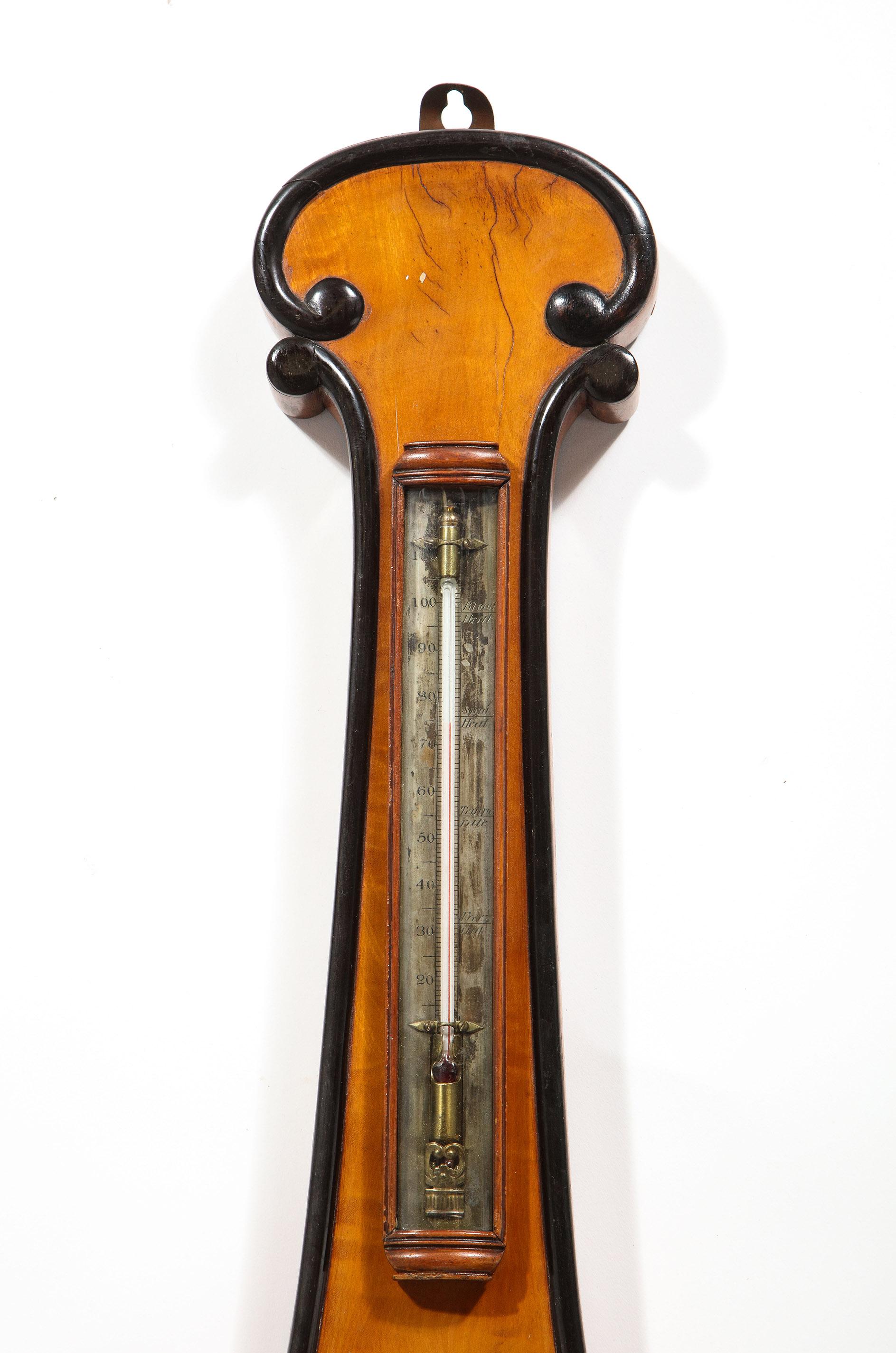 19th Century Elegant Satinwood Barometer, by John Charles Dennis, 1833-1866