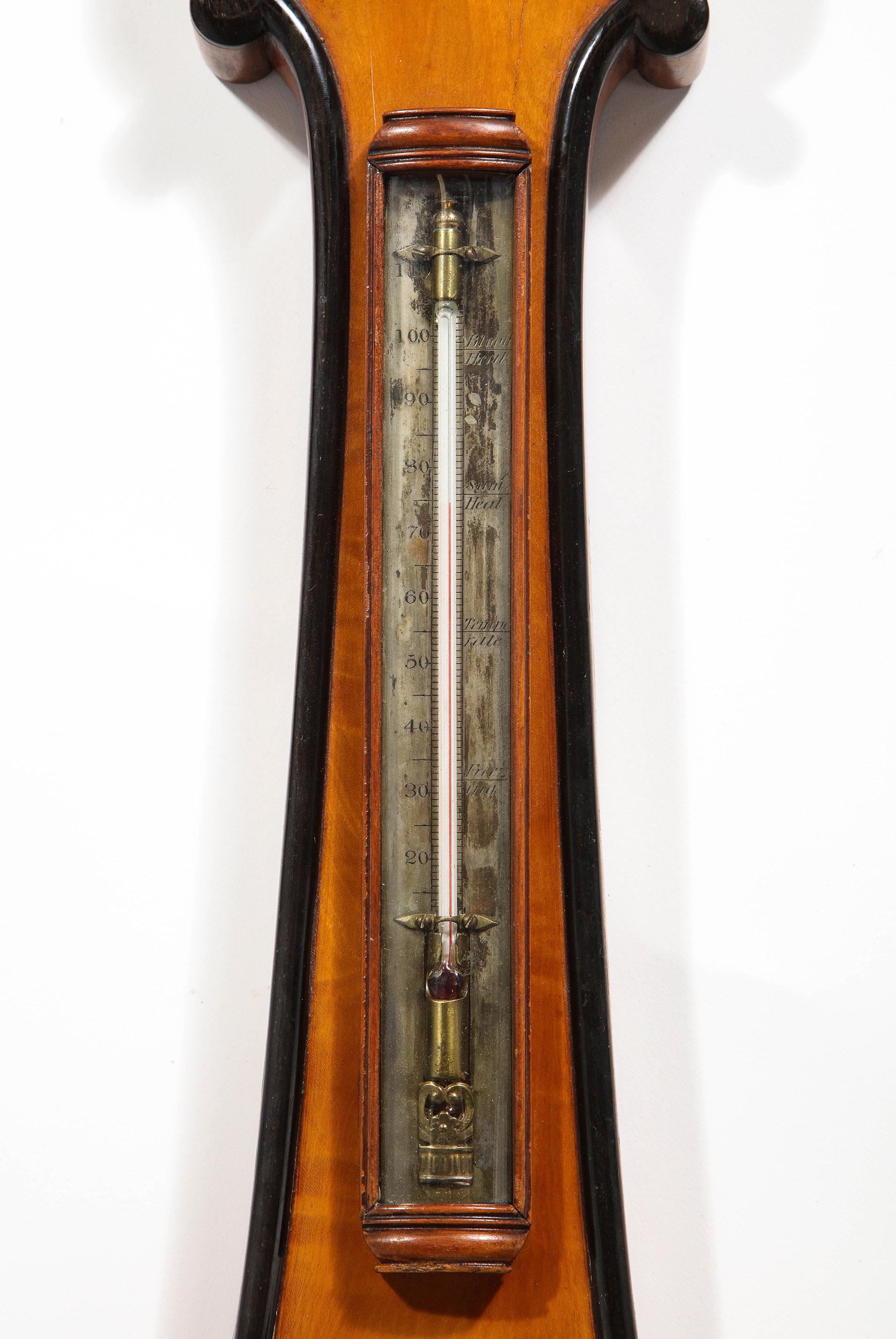Brass Elegant Satinwood Barometer, by John Charles Dennis, 1833-1866