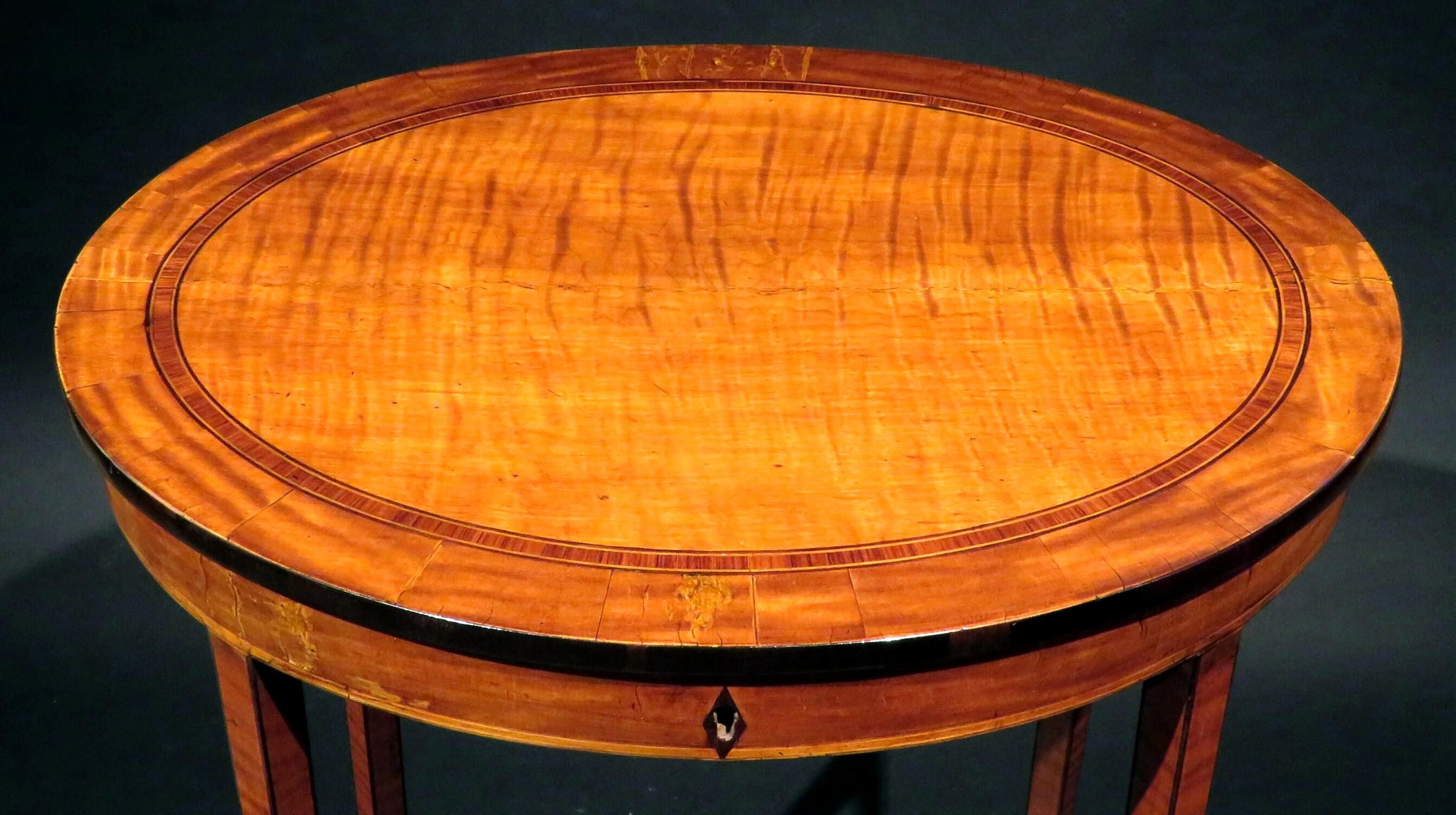 A Striking Sheraton Revival Satinwood Work Table, England Circa 1890 For Sale 1