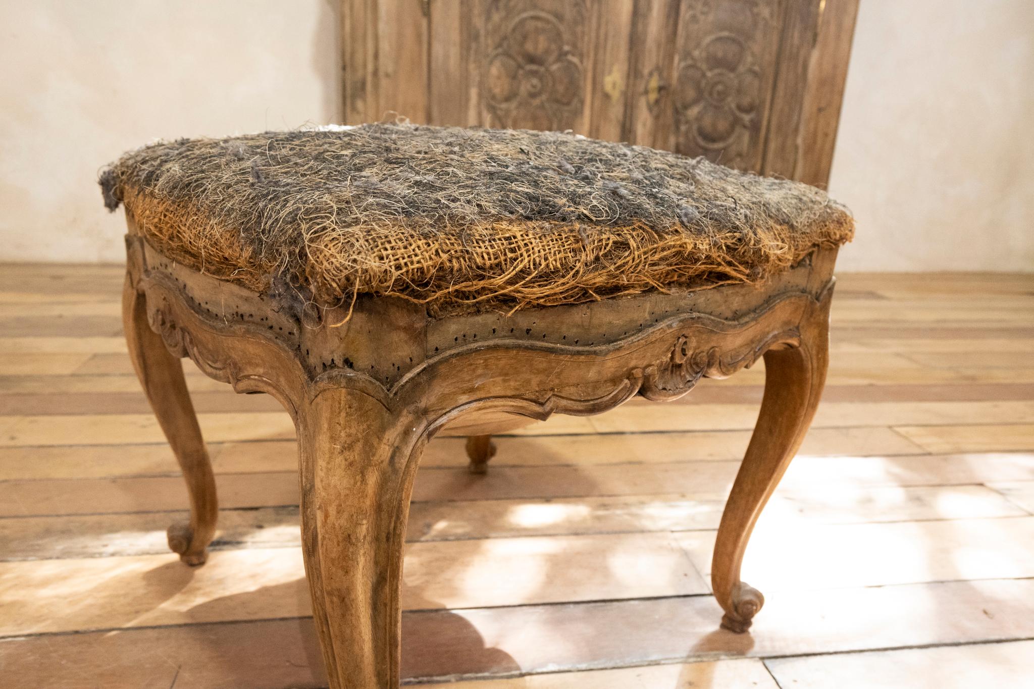 Elegant Small French Louis XV Walnut and Upholstered Footstool 2