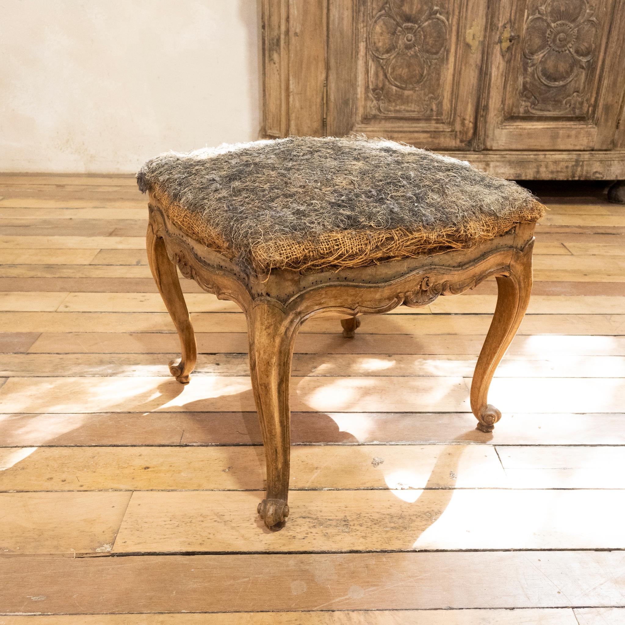Elegant Small French Louis XV Walnut and Upholstered Footstool 4