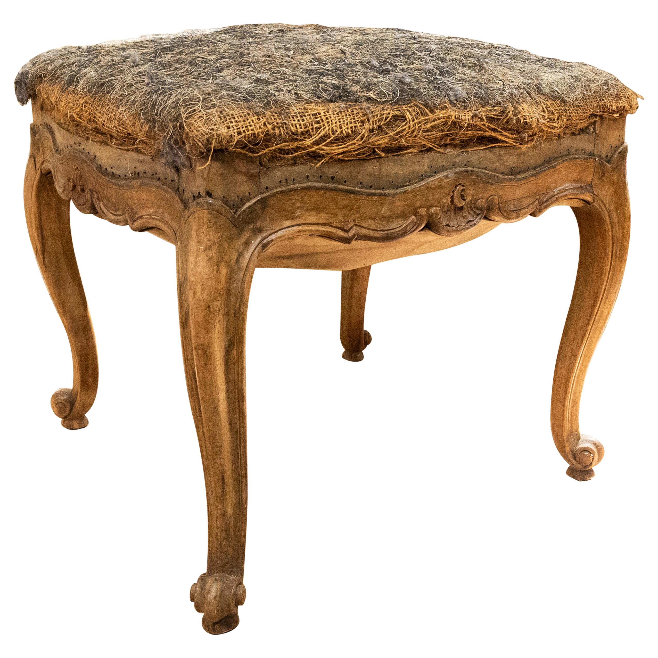 Elegant Small French Louis XV Walnut and Upholstered Footstool