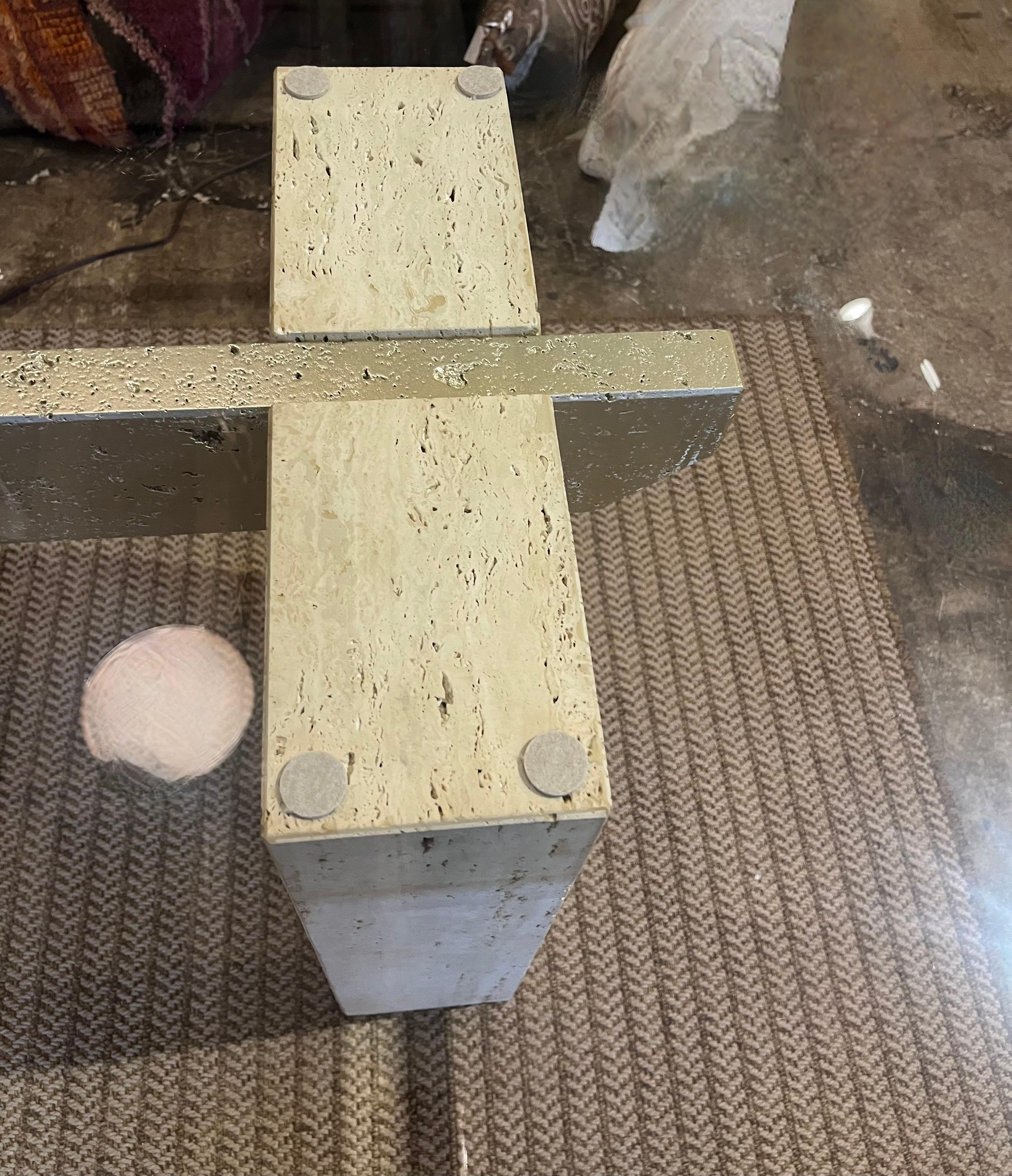Glass An Ello 1970s  travertine marble and glass dining table by  Guy Barker