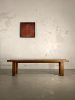 A MID-CENTURY-MODERN MODERNIST Elm Bench, PIERRE CHAPO Style, France 1950