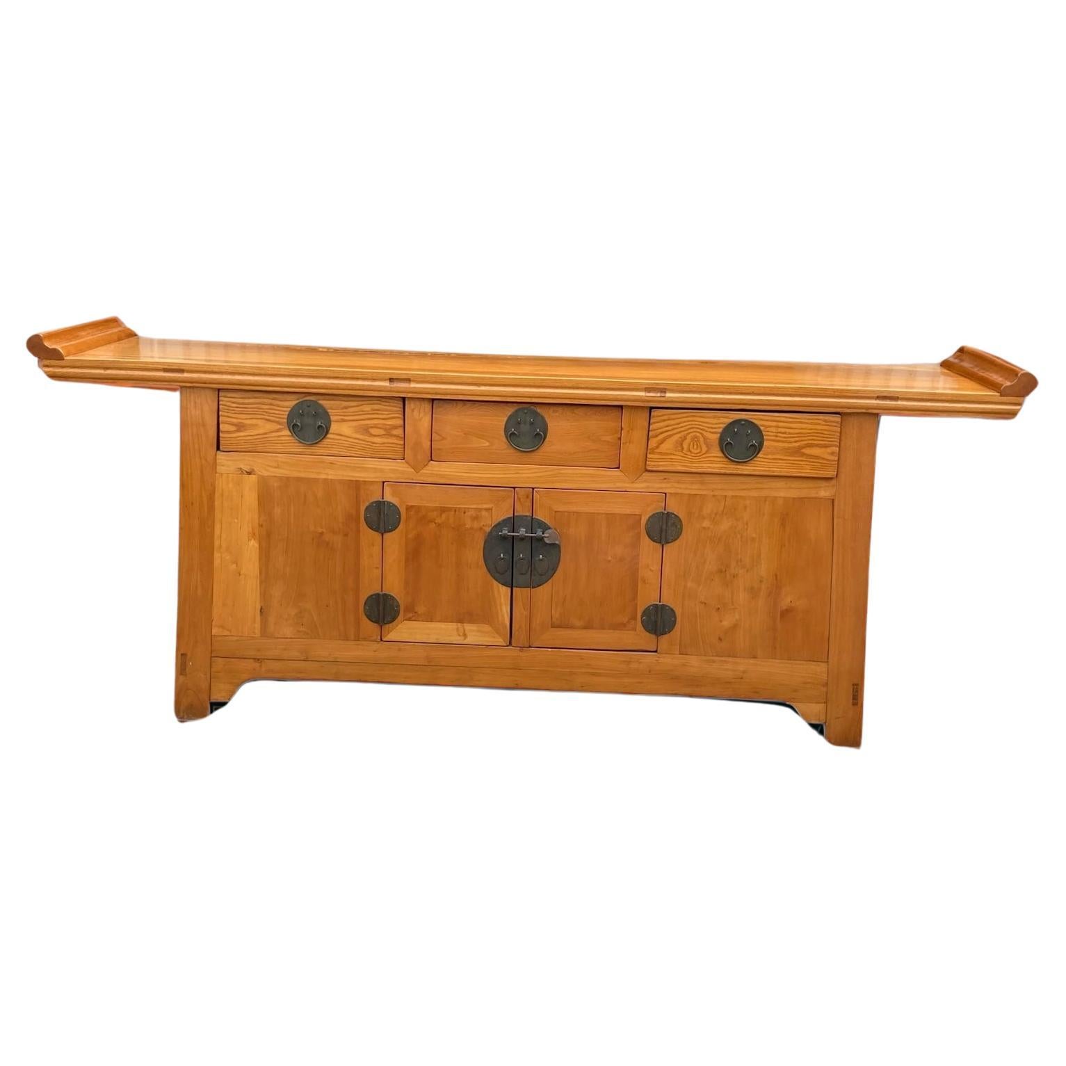 An Elmwood Chinoiserie style alter sideboard For Sale