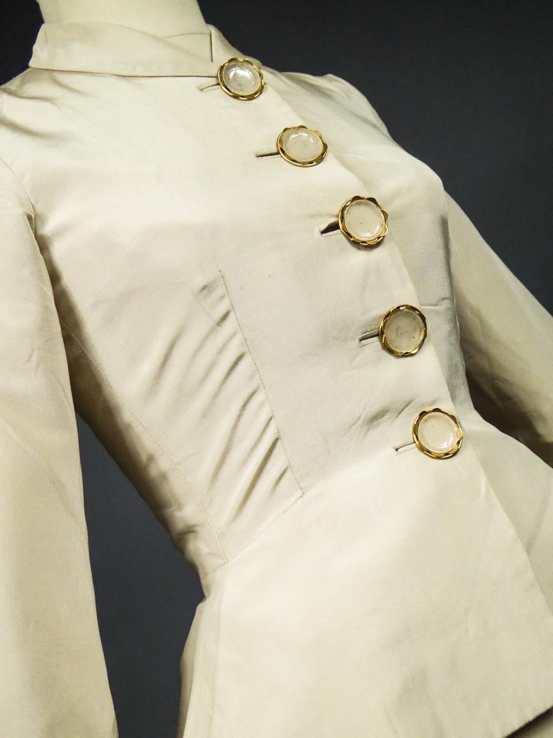 An Elsa Schiaparelli Bar Jacket in Cream Silk Numbered 89254 Circa 1947-1950 5
