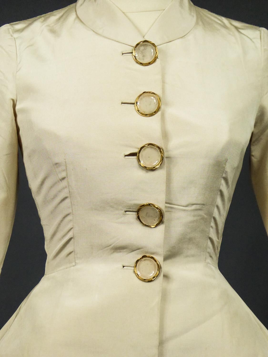 An Elsa Schiaparelli Bar Jacket in Cream Silk Numbered 89254 Circa 1947-1950 6