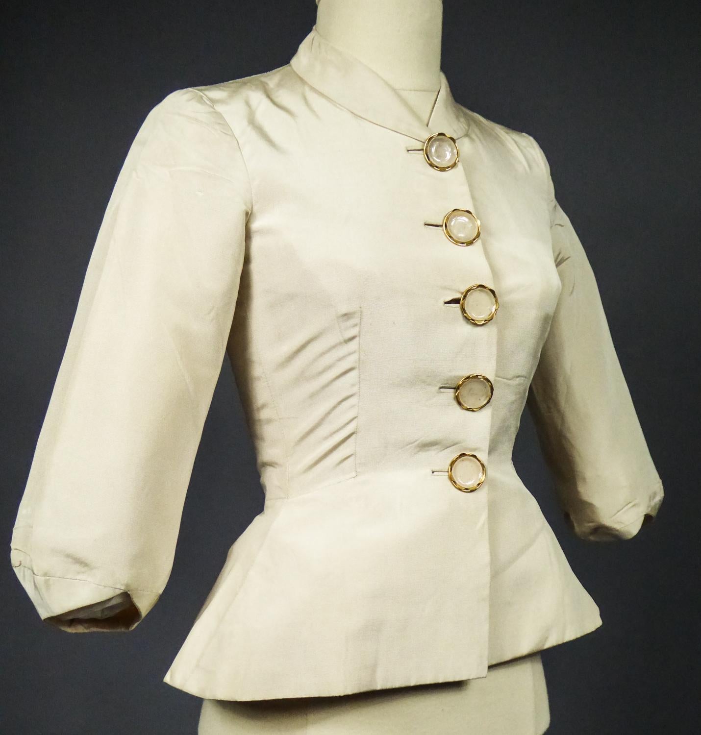 Women's An Elsa Schiaparelli Bar Jacket in Cream Silk Numbered 89254 Circa 1947-1950