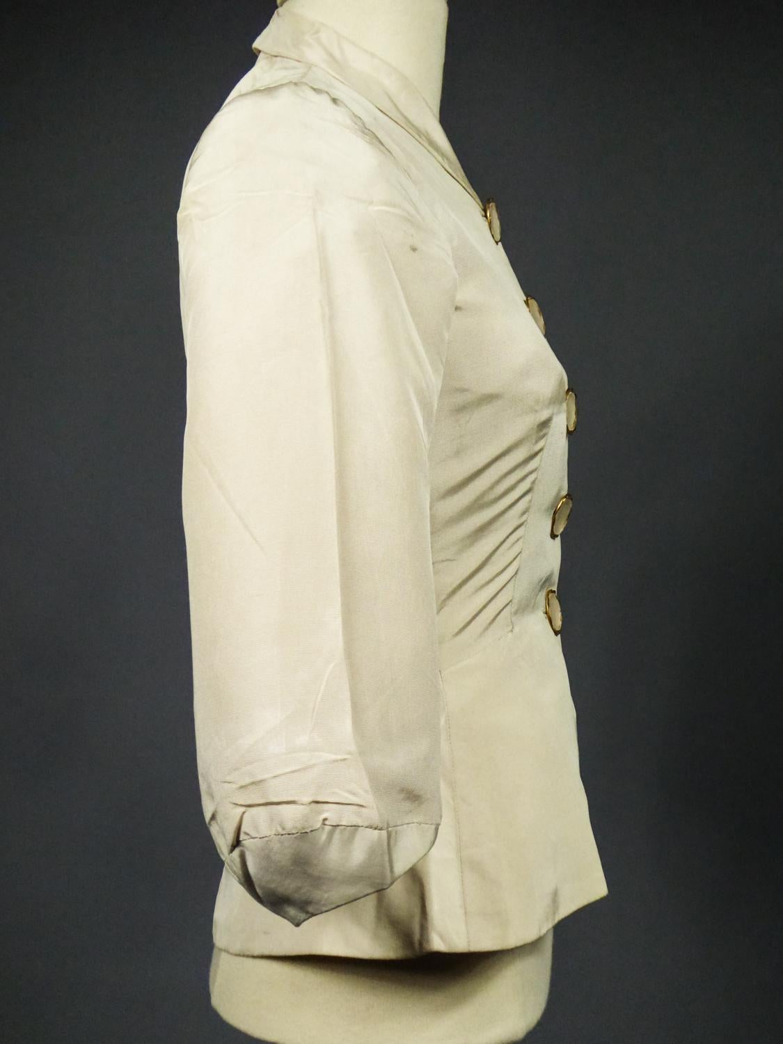 An Elsa Schiaparelli Bar Jacket in Cream Silk Numbered 89254 Circa 1947-1950 2