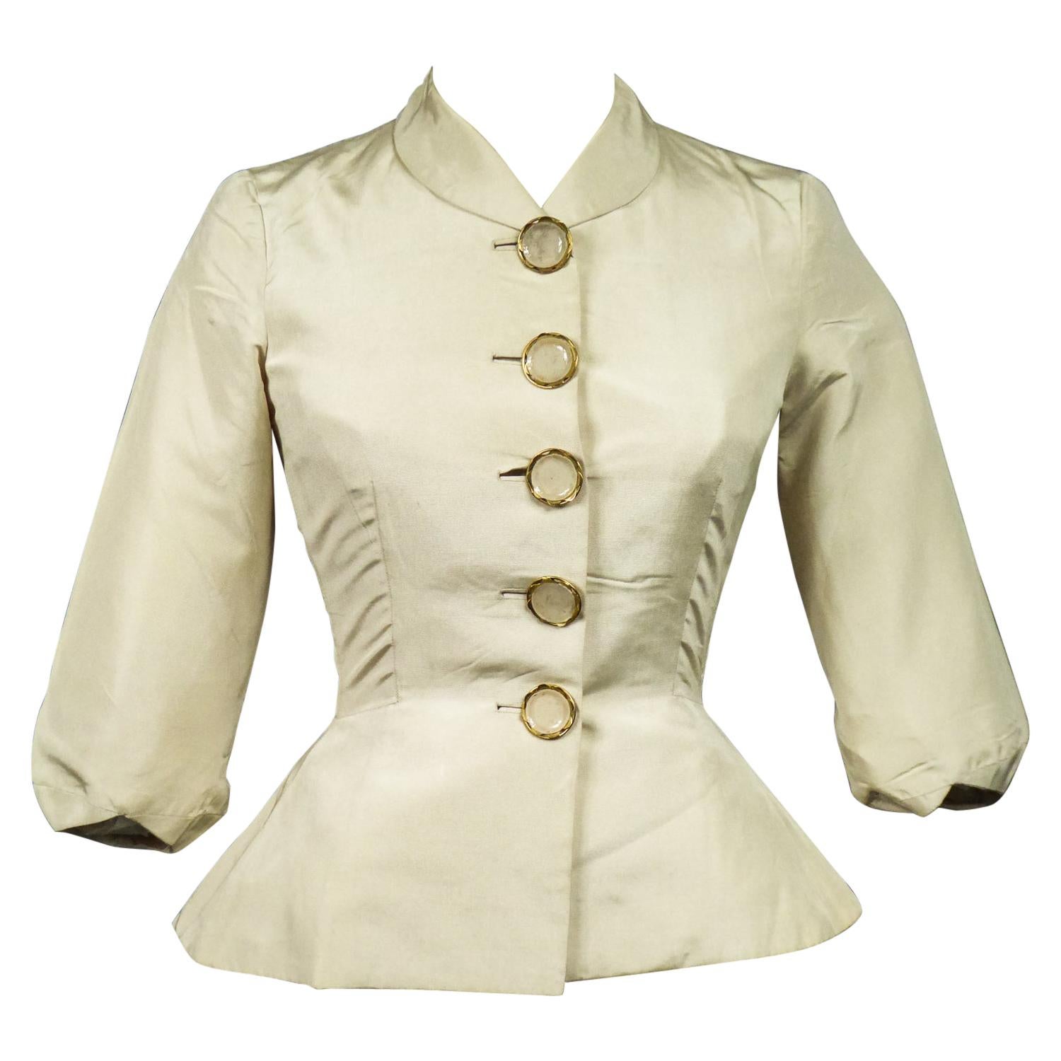 An Elsa Schiaparelli Bar Jacket in Cream Silk Numbered 89254 Circa 1947-1950