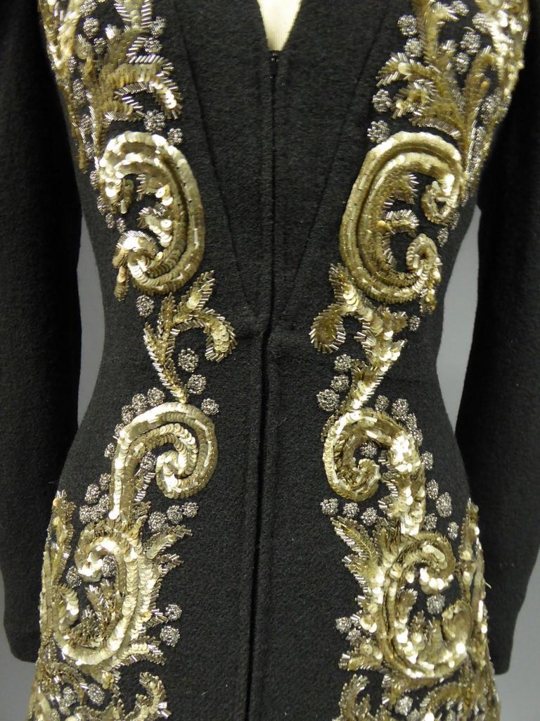 Black An Elsa Schiaparelli Woolen Embroidered Couture Evening Coat - France Circa 1939 For Sale