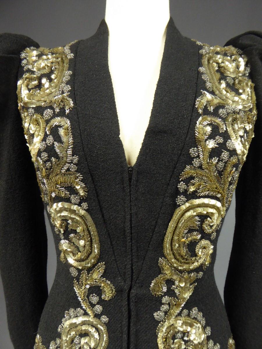 Black An Elsa Schiaparelli Woolen Embroidered Couture Evening Coat - France Circa 1939 For Sale