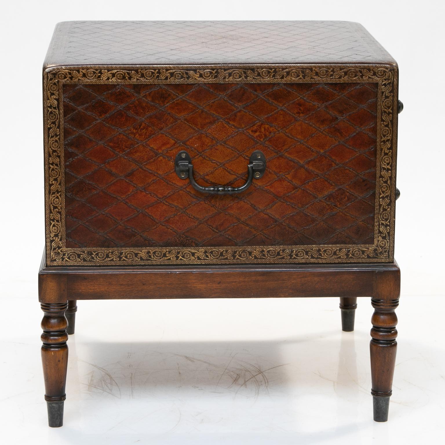 British Colonial Embossed Leather Chest on Stand