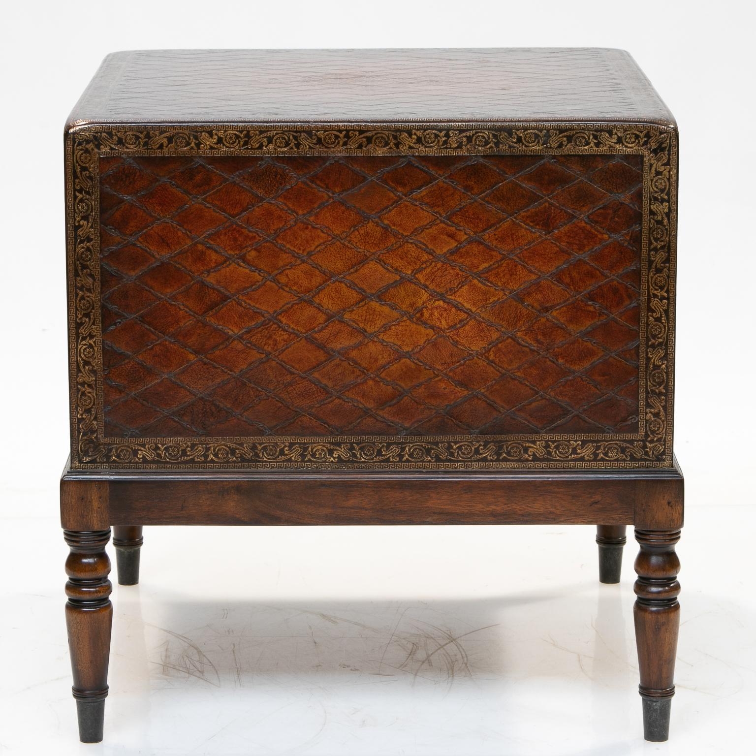 Vietnamese Embossed Leather Chest on Stand