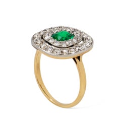 Emerald and Diamond Double-Cluster Ring