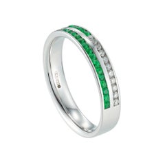 Emerald and Diamond Double Row Ring