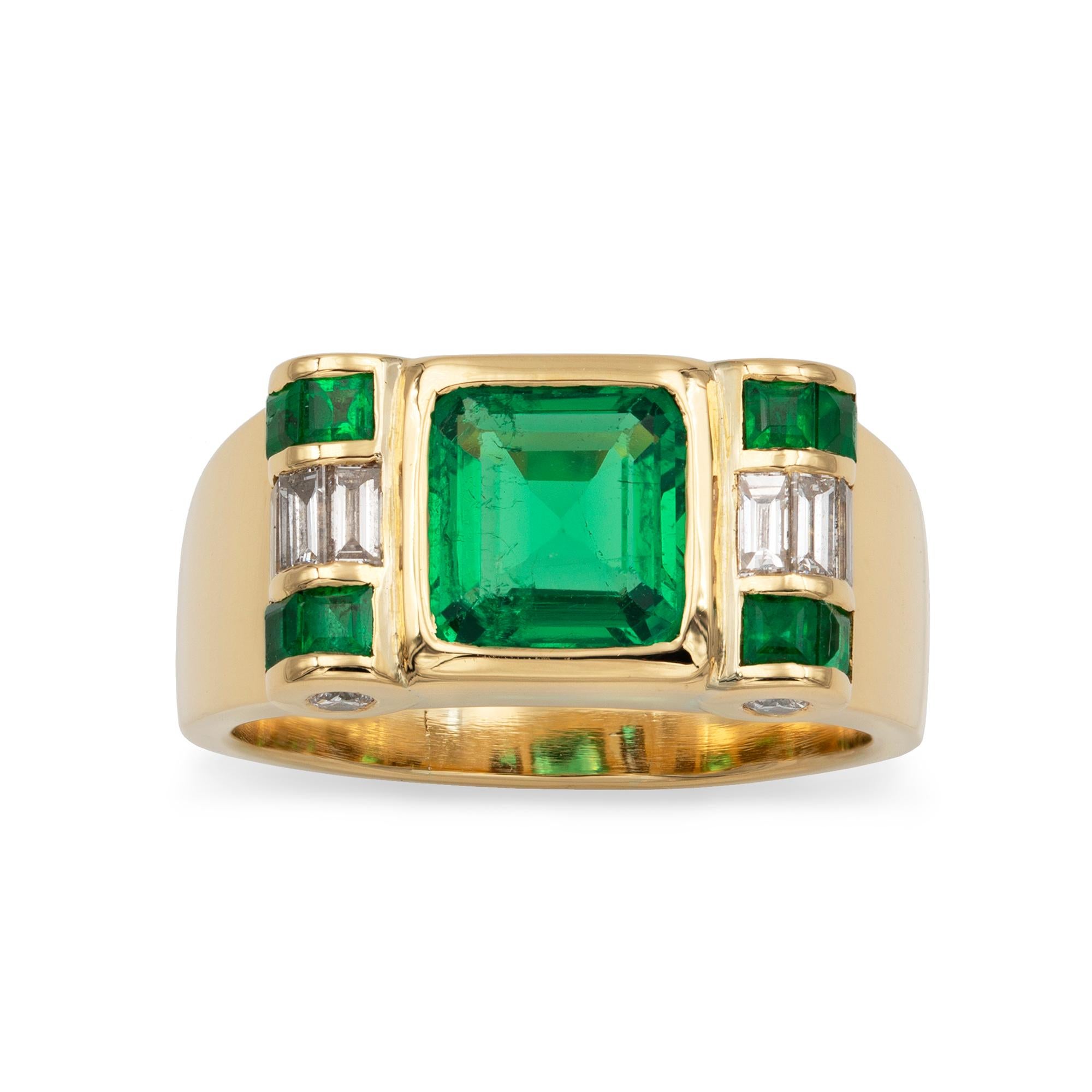 Modern Emerald and Diamond Ring