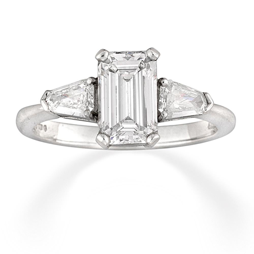 Modern GIA Certified 1.47 Carat Emerald-Cut Solitaire Diamond Ring For Sale