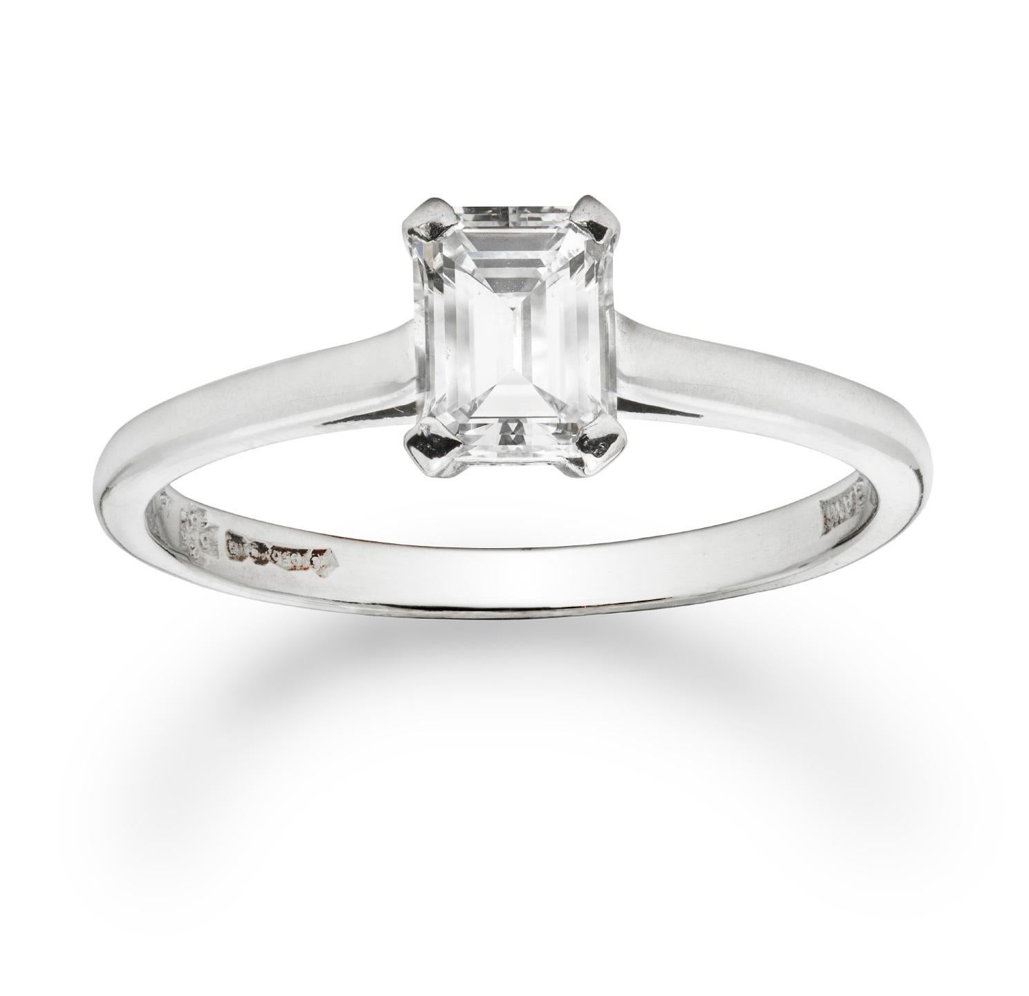 Emerald Cut An Emerald-cut Solitaire Single Stone Diamond Ring For Sale