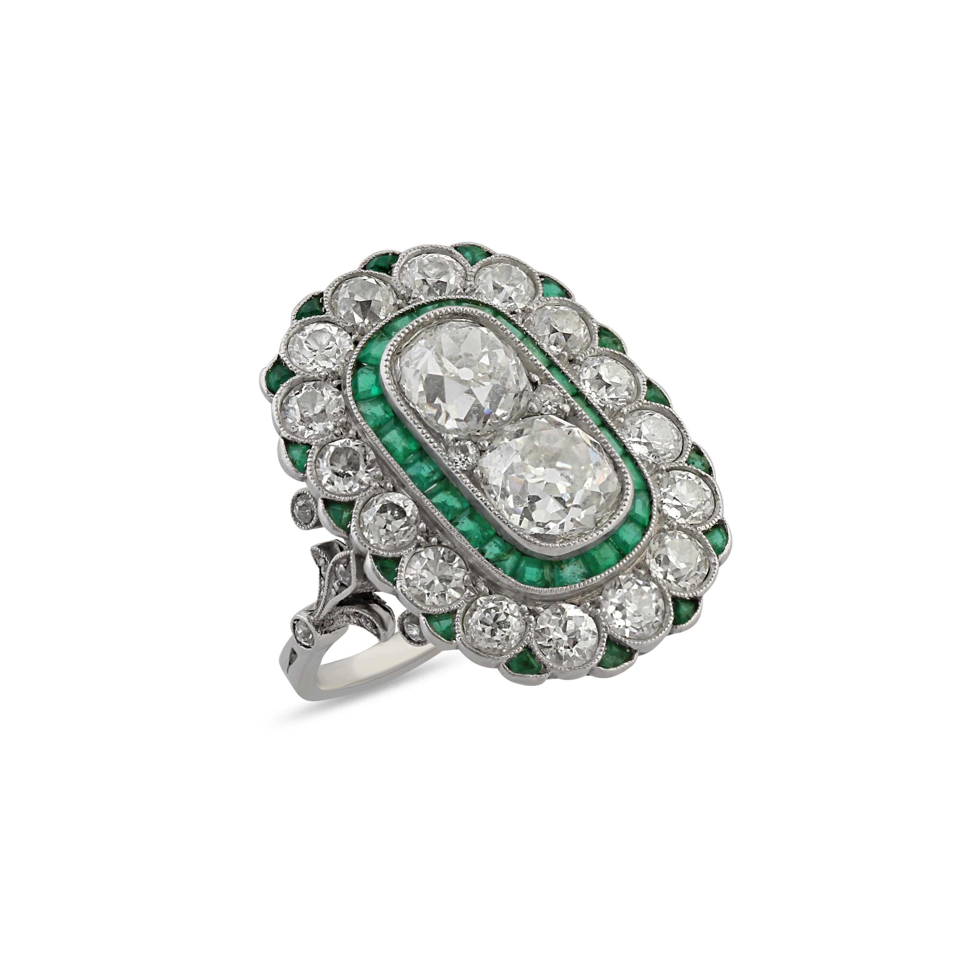 Round Cut An Antique Old-Cut Diamond & Emerald Ring For Sale