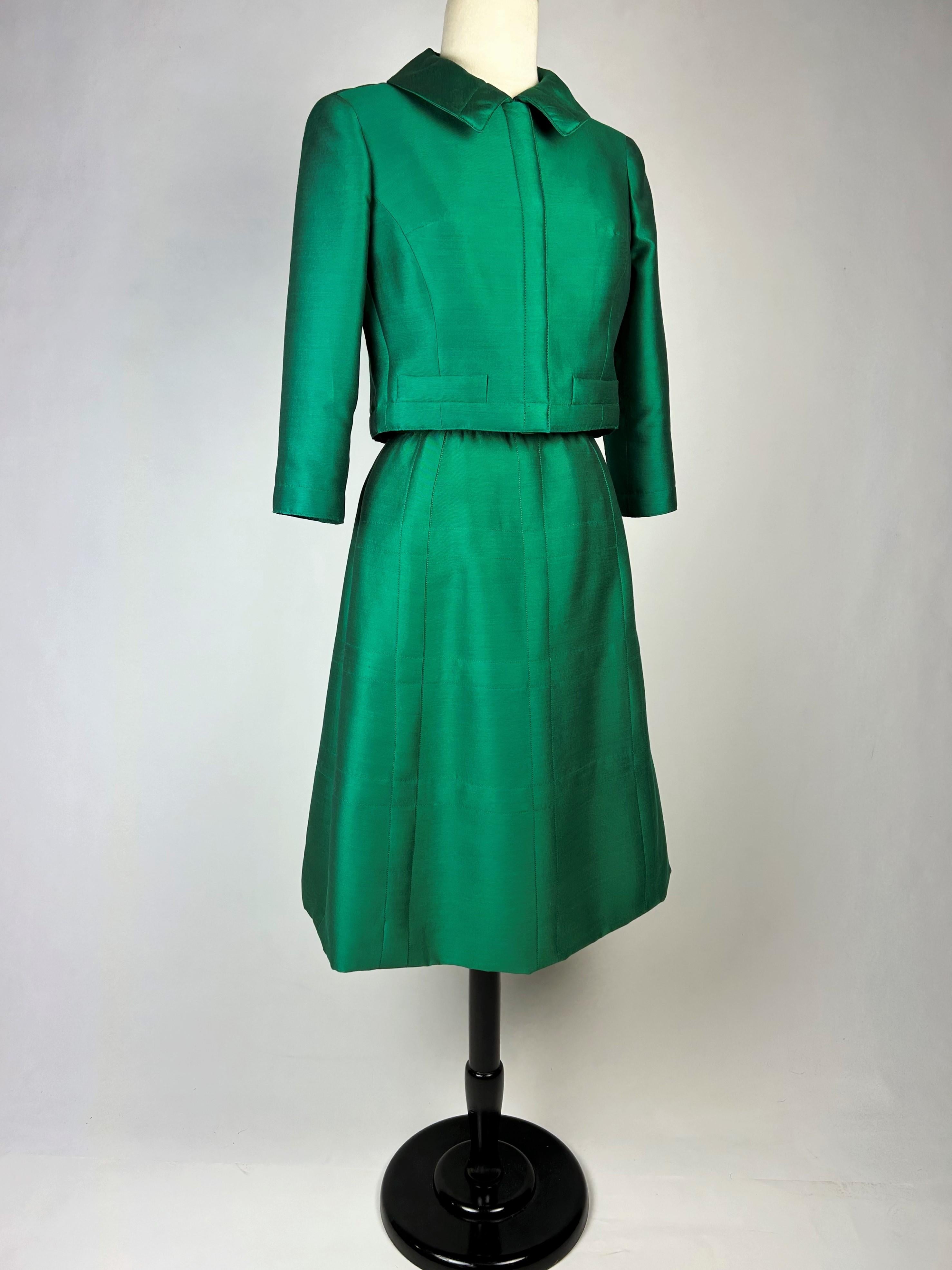 An Emerald Gazar Demi-Couture Skirt Suit by Louis Féraud Circa 1968-1972 For Sale 7