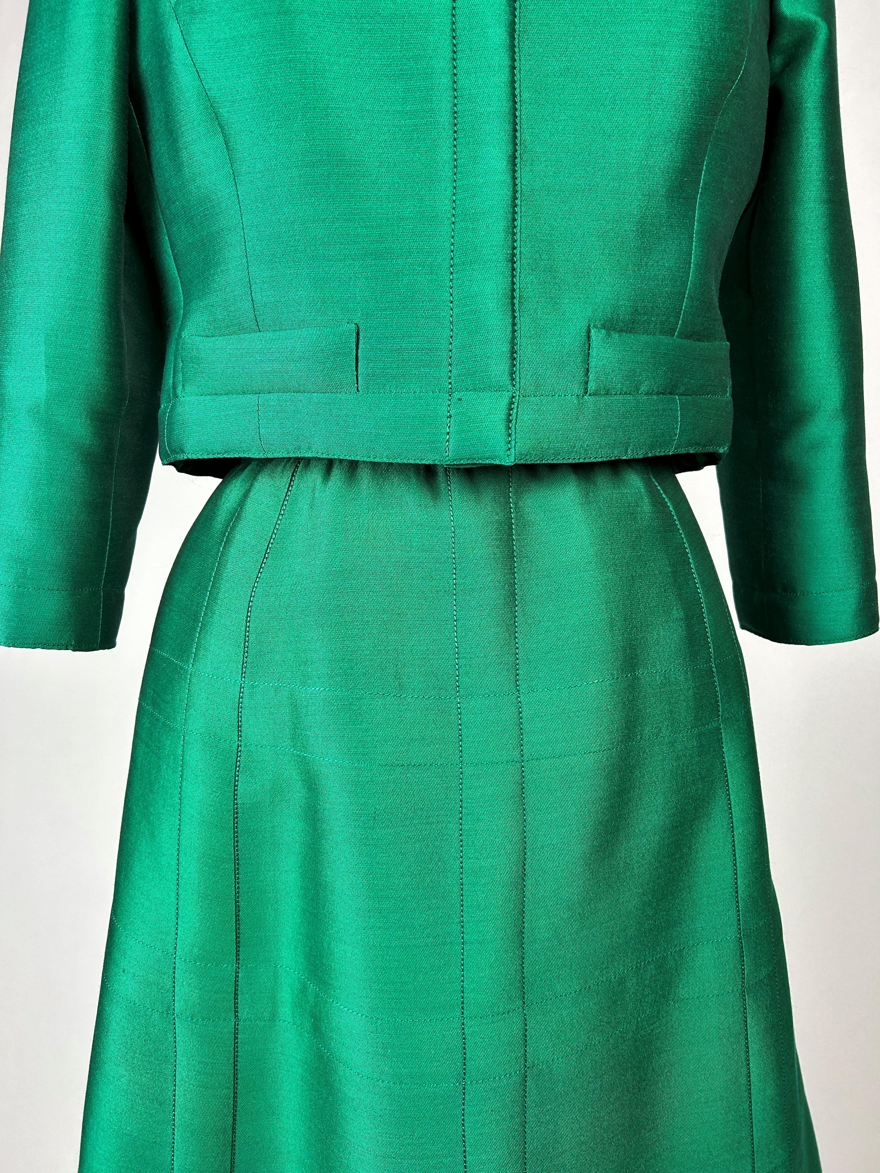 An Emerald Gazar Demi-Couture Skirt Suit by Louis Féraud Circa 1968-1972 For Sale 8